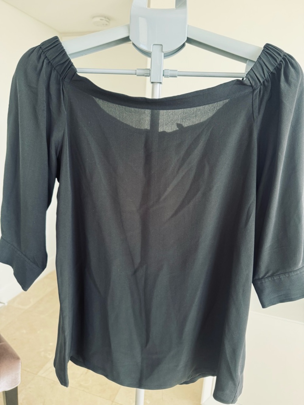Theory Black Off-Shoulder Women's Blouse, 100% Silk, perfect for all occasions